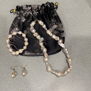 Classic Necklace Bracelet and Earrings Genuine Baroque Pearls